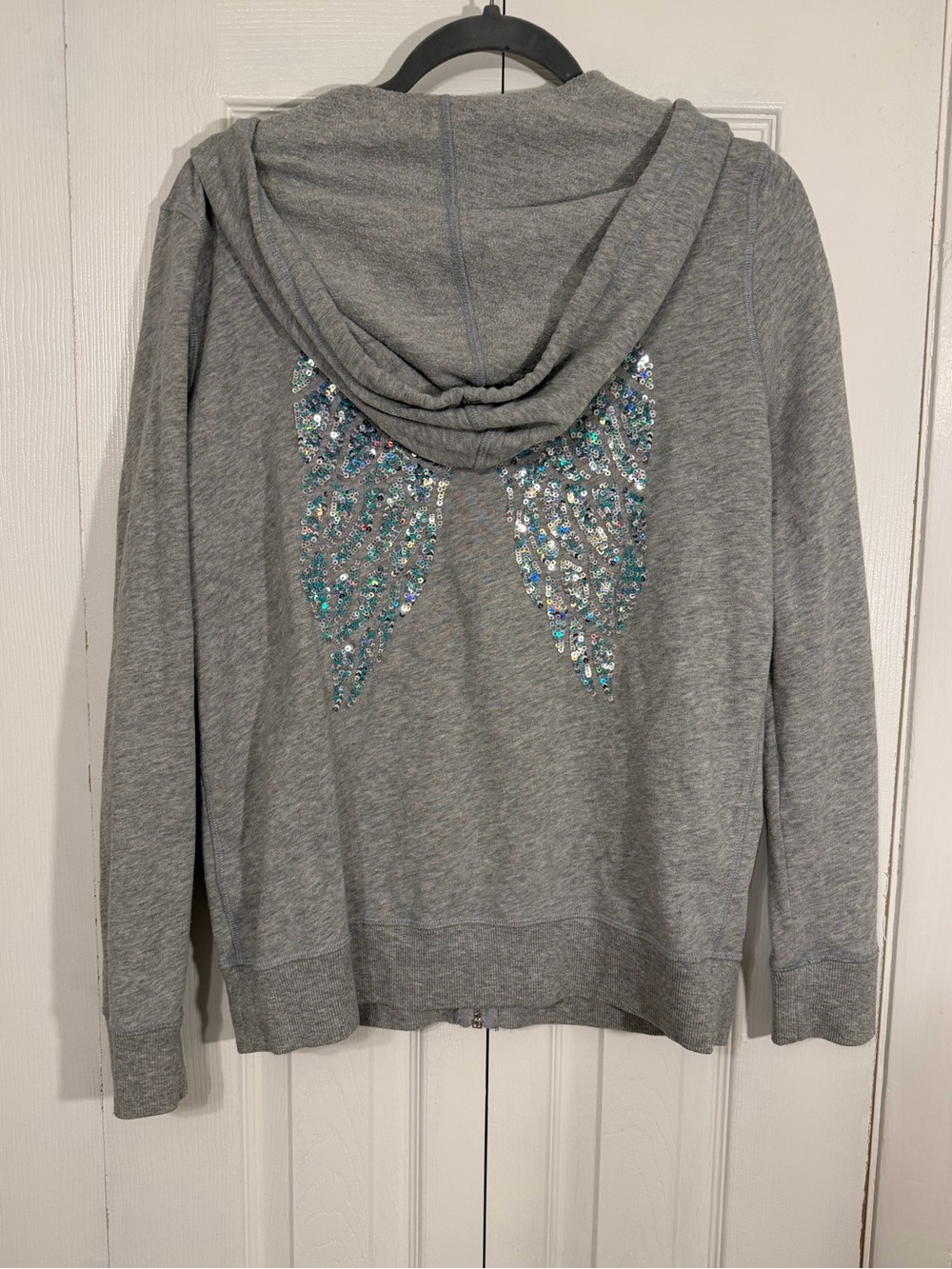 Victoria’s Secret Iridescent Sequin Angel Wings Zip Hoodie Size M Gray